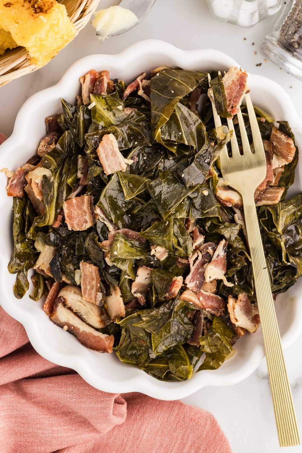 Slow Cooker Collard Greens served with bacon