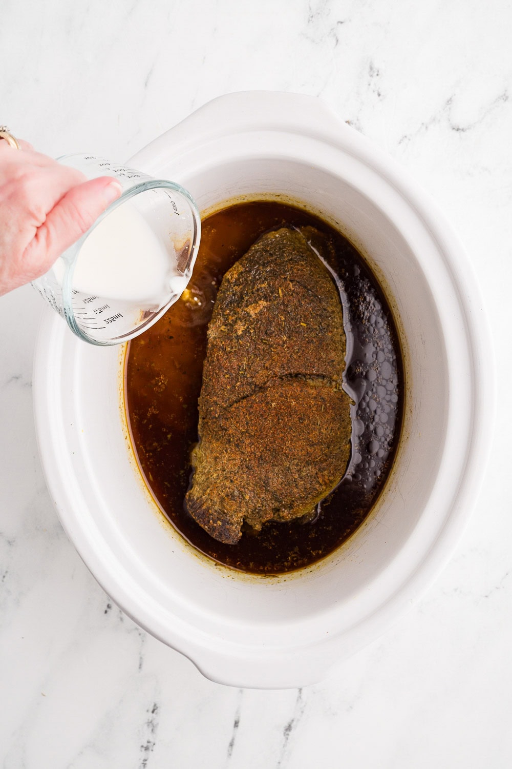 London broil with Mixed cornstarch with 2 tablespoons water then poured juice in slow cooker