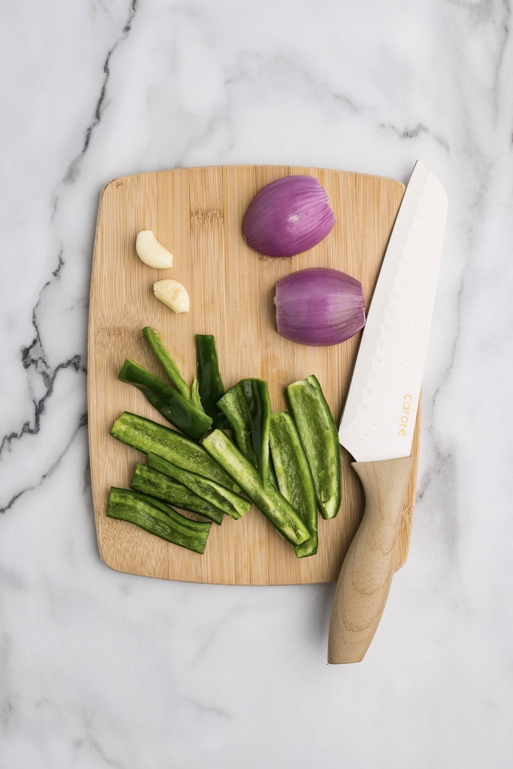 chopped peppers, onion and garlic for queso