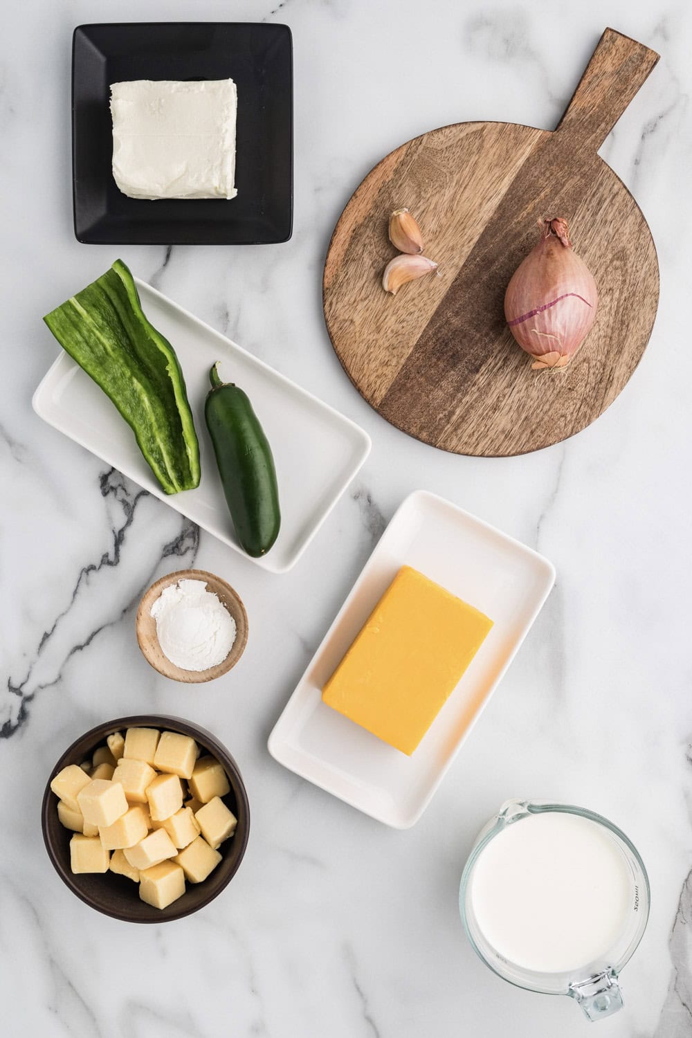 cream cheese, shallot, pepper, cheese, cream for queso