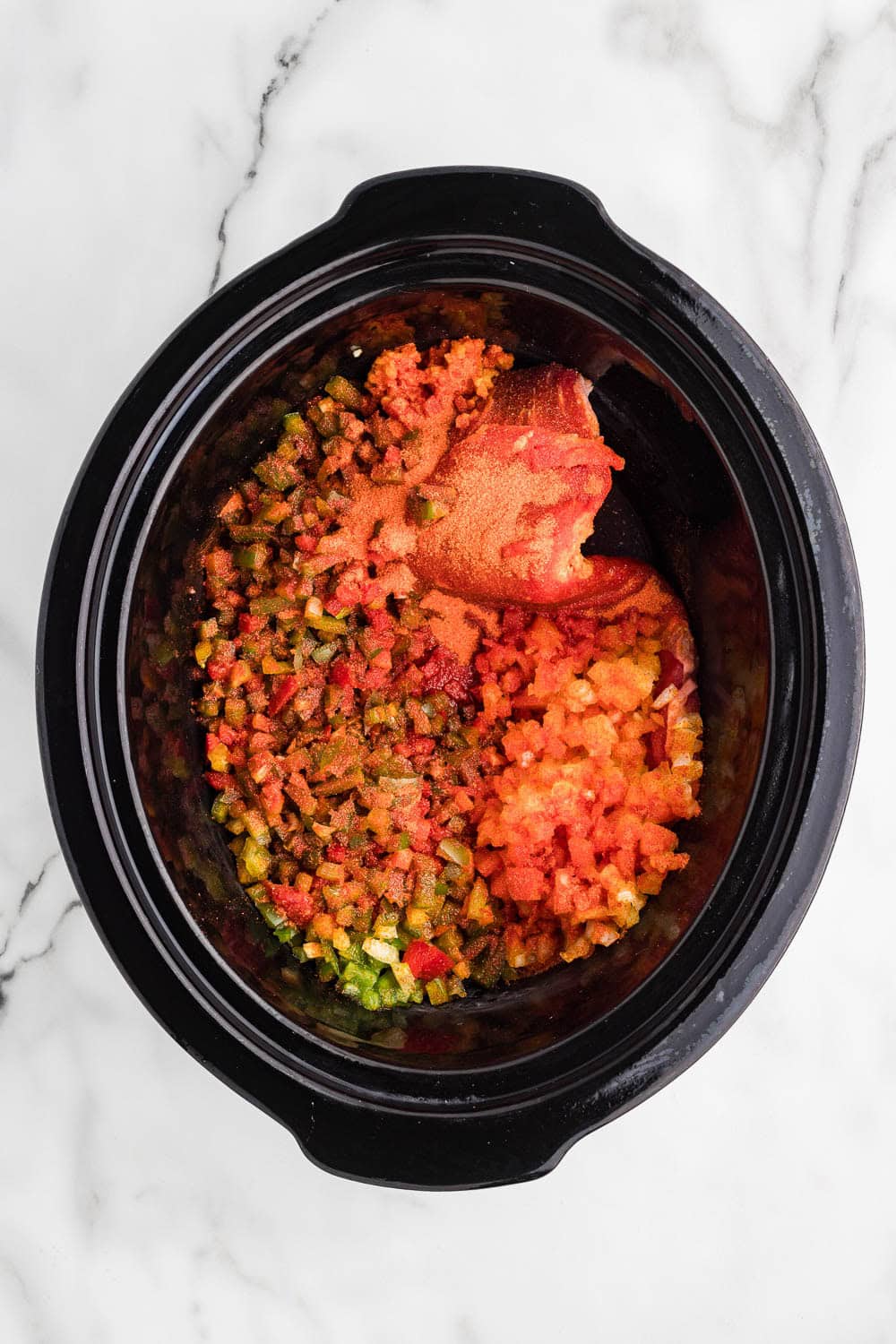 Beef peppers and onions in slow cooker seasoned