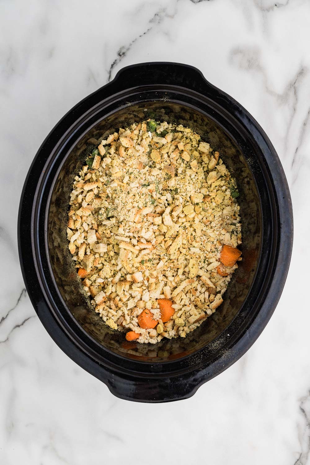 Chicken and stuffing mix in a slow cooker