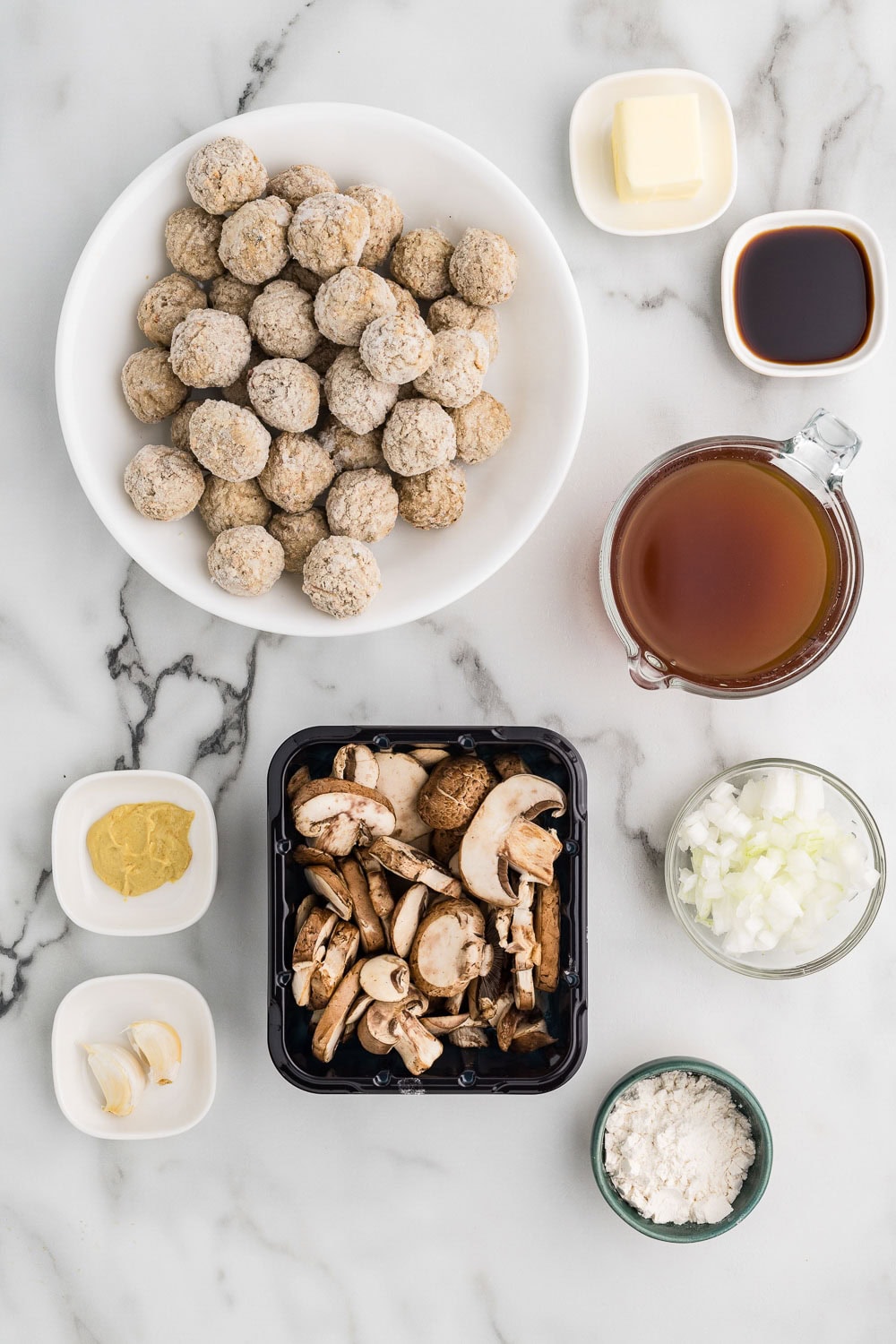 Ingredients for Slow Cooker Salisbury Steak Meatballs on countertop