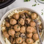 Meatballs served on mashed potatoes