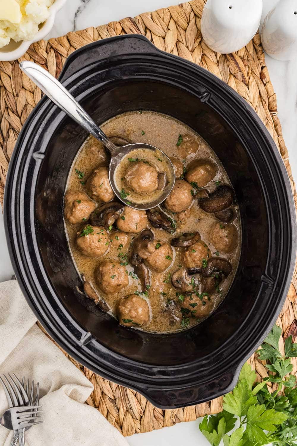Salisbury Steak Meatballs in slow cooker