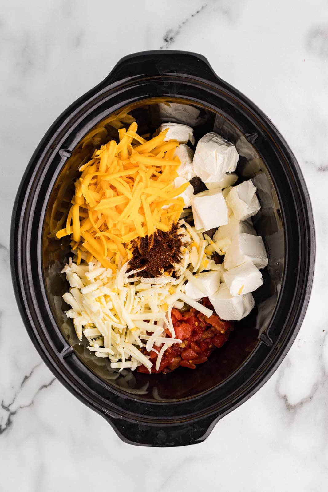 overhead view of all ingredients except for sour cream