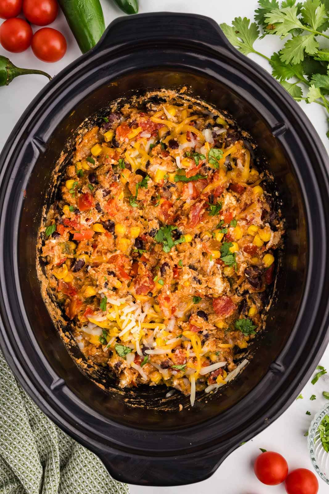 overhead view of slow cooked taco casserole