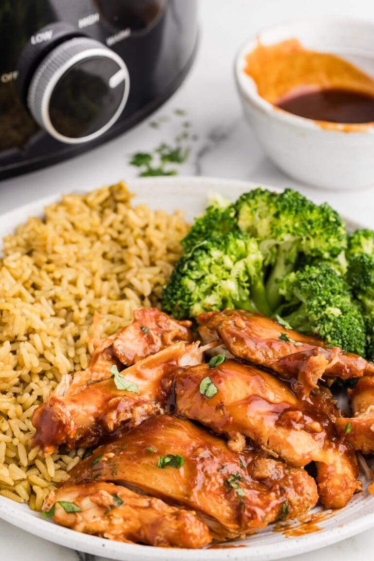 Juicy Slow Cooker BBQ Chicken Thighs