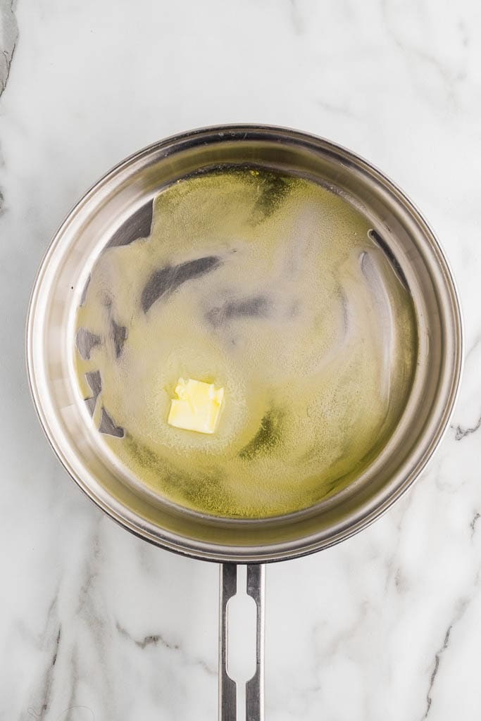 overhead view of skillet with butter